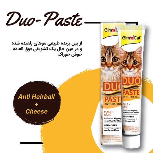 خمیر مالت گربه جیم کت، دو کاره (دو قلو)، Duo paste، طعم های مرغ + پنیر، ۵۰ گرمی