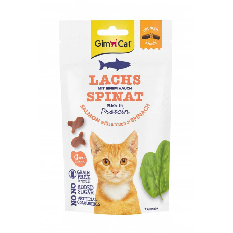 تشویقی گربه جیم کت مدل کرانچی طعم سالمون و اسفناج GimCat Lachs mit Einem Hauch Spinat، وزن ۵۰ گرم
