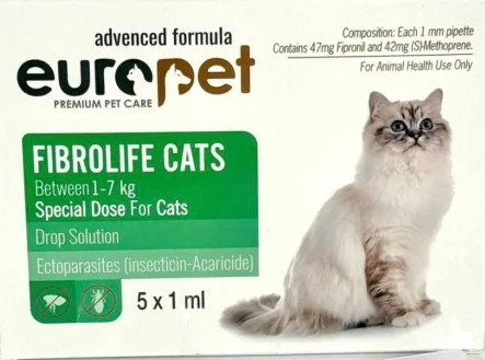 قطره ضد کک و کنه گربه یوروپت Europet Fibrolife Cats بسته 5 عددی