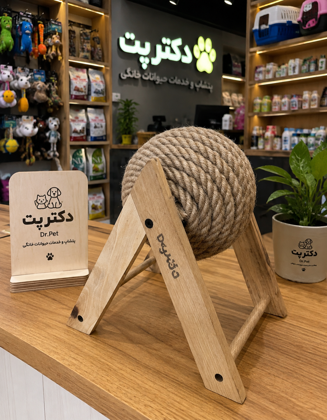 اسکرچر توپی چوبی کنفی متحرک گربه
